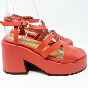 GANNI ORANGE STRAPPY CHUNKY RETRO PLATFORM SANDALS WOMENS SZ 37/7